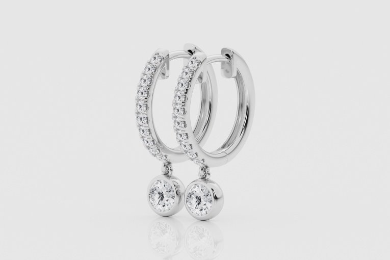 Natural Diamond | 1 ctw Round Dangle Huggie Hoop Earrings