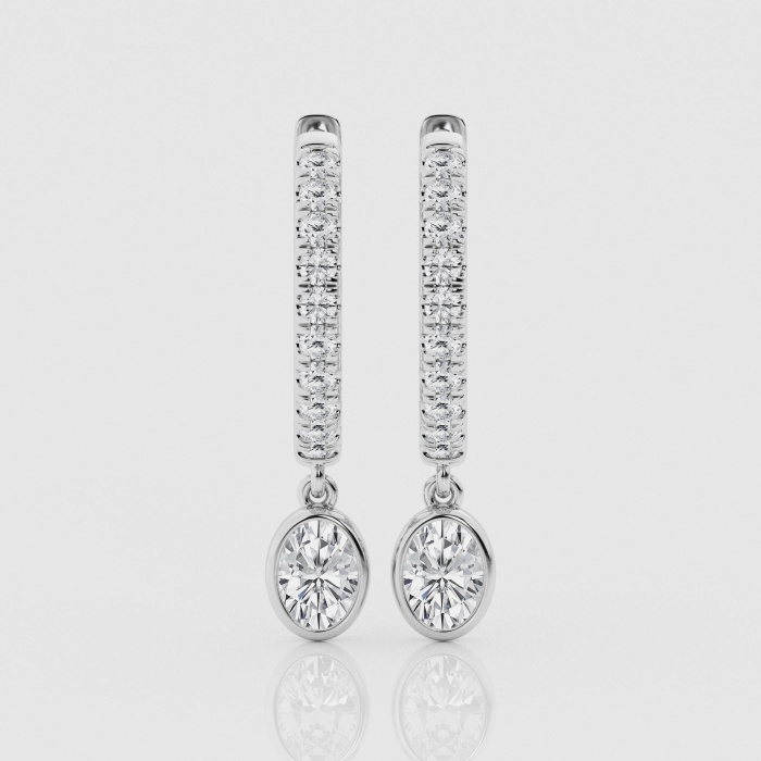 Natural Diamond | 1 ctw Oval and Round Dangle Huggie Hoop Earrings