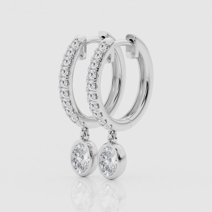 Natural Diamond | 1 ctw Oval and Round Dangle Huggie Hoop Earrings