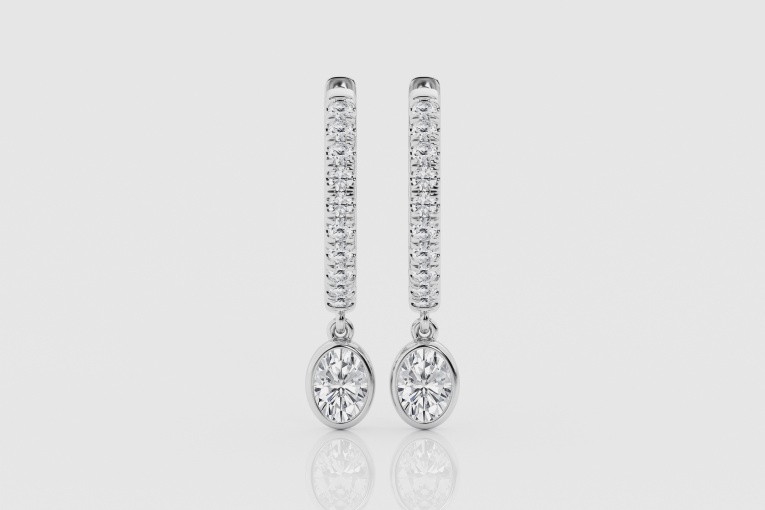 Natural Diamond | 1 ctw Oval and Round Dangle Huggie Hoop Earrings