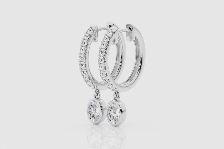 Natural Diamond | 1 ctw Oval and Round Dangle Huggie Hoop Earrings