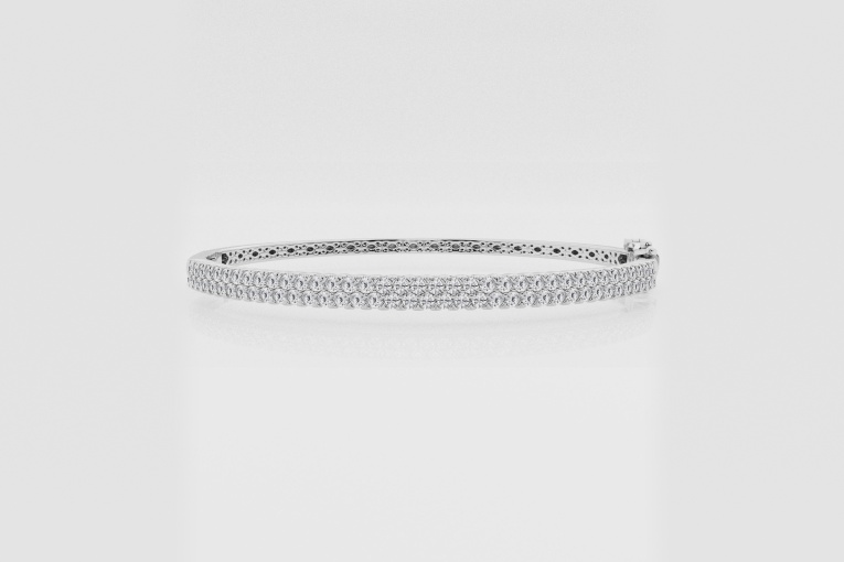 Natural Diamond | 1 1/2 ctw Round Double Row Bangle Bracelet - 7 inches