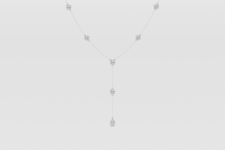 Natural Diamond | 2 1/4 ctw Pear and Round Lariat Necklace