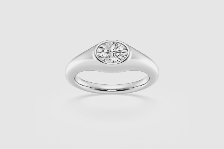 3/4 ctw Oval Natural Diamond East-West Bezel Set Solitaire Fashion Ring