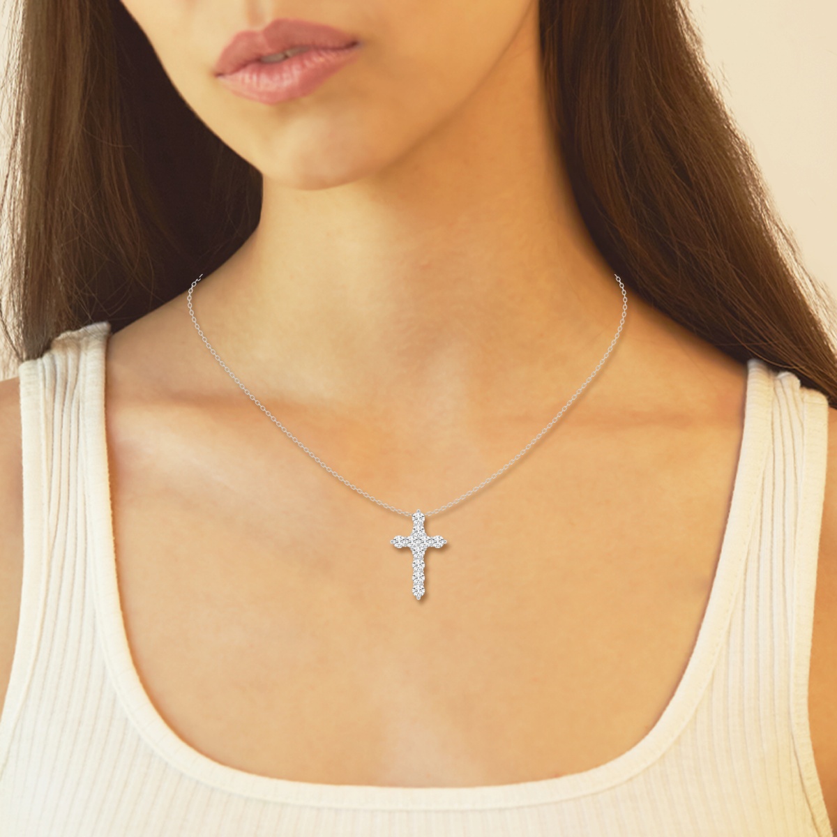 Natural Diamond | 1 ctw Round Cross Pendant