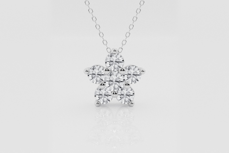 Natural Diamond | 1 1/2 ctw Round Flower Fashion Pendant