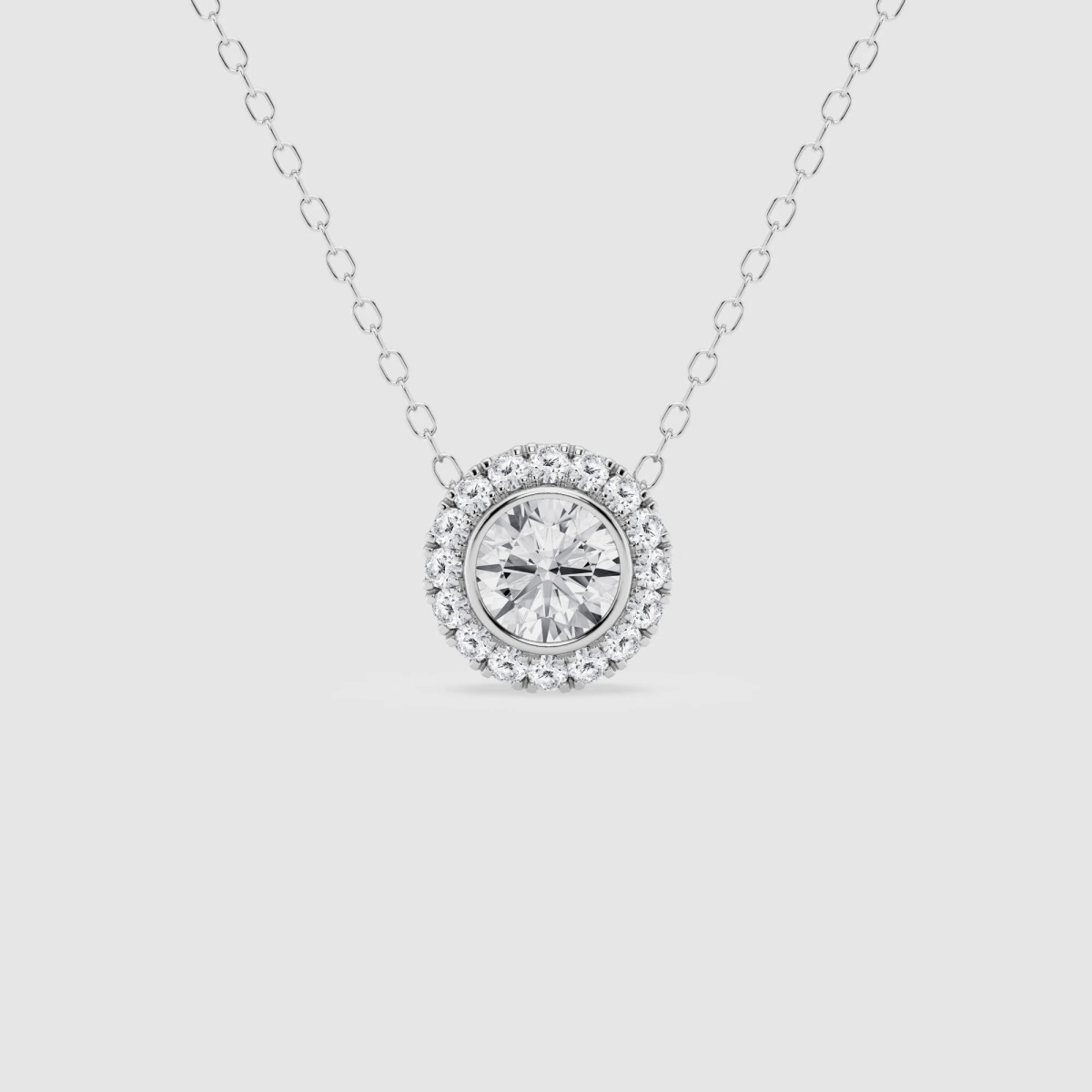 Natural Diamond | 1/2 ctw Round Bezel Set Halo Pendant