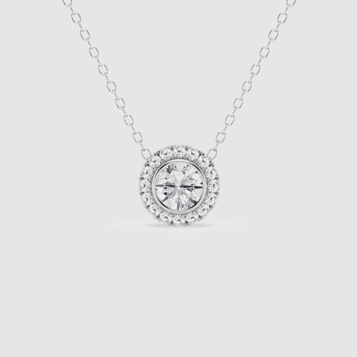 Natural Diamond | 1/2 ctw Round Bezel Set Halo Pendant