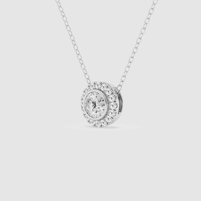 Natural Diamond | 1/2 ctw Round Bezel Set Halo Pendant