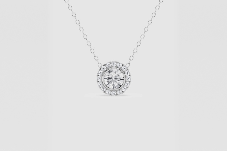 Natural Diamond | 1/2 ctw Round Bezel Set Halo Pendant