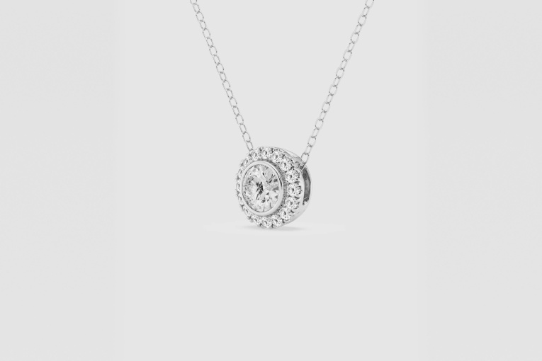 Natural Diamond | 1/2 ctw Round Bezel Set Halo Pendant