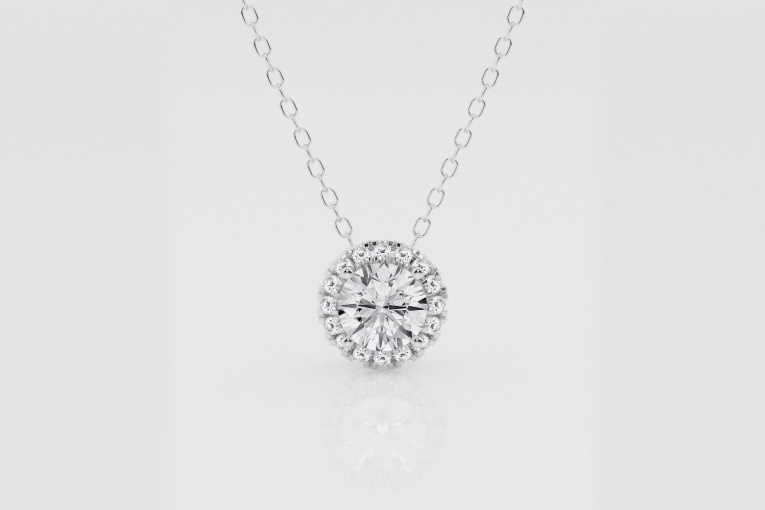 Natural Diamond | 1/2 ctw Round 4-Prong Halo Pendant