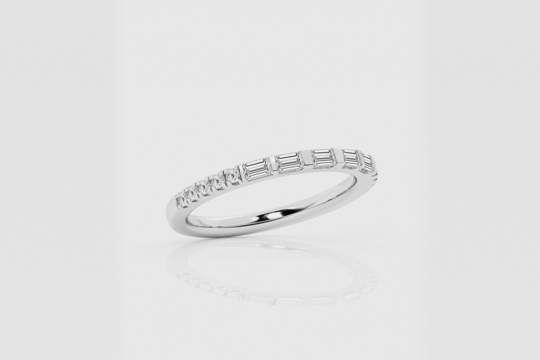 Natural Diamond | 1/3 ctw Round and Baguette Wedding Band