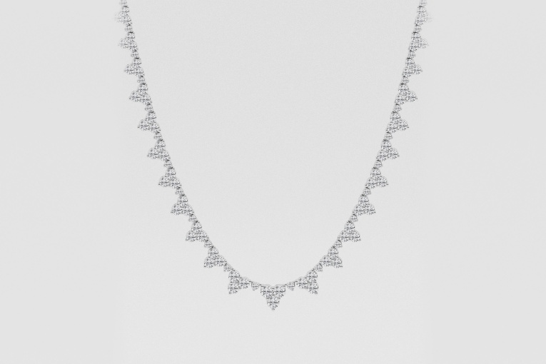 Natural Diamond | 15 2/5 ctw Round Graduated Trinity Fashion Necklace