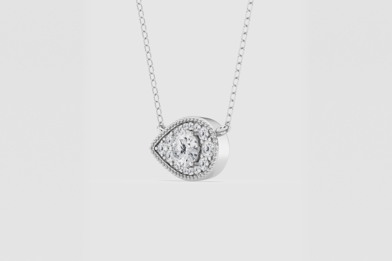 Natural Diamond | 3/4 ctw Round East -West Pear Shape Fashion Pendant with Adjustable Chain