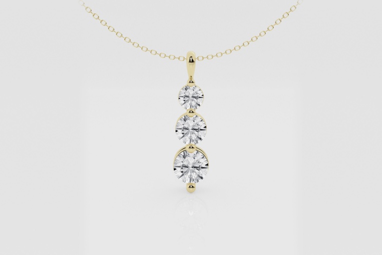 Natural Diamond | 1 1/2 ctw Round Three Stone Drop Fashion Pendant with Adjustable Chain