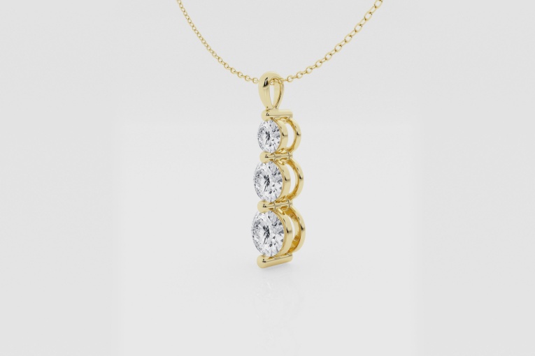 Natural Diamond | 1 1/2 ctw Round Three Stone Drop Fashion Pendant with Adjustable Chain