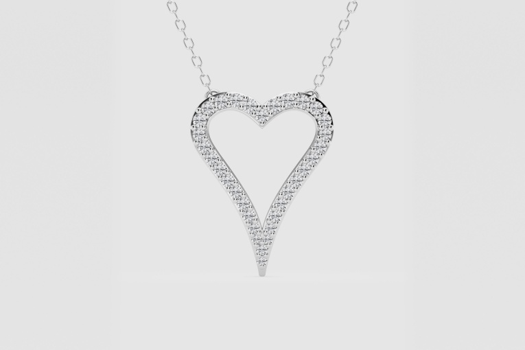 Natural Diamond | 1/4 ctw Round Elongated Heart Fashion Pendant with Adjustable Chain