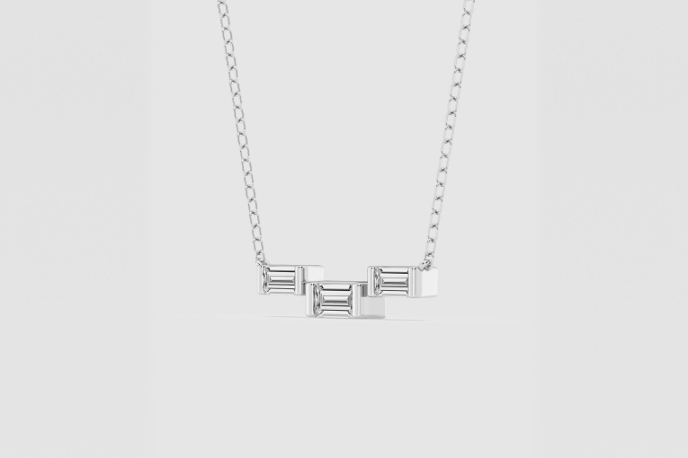 Natural Diamond | 1/4 ctw Baguette Three Station Fashion Pendant with Adjustable Chain