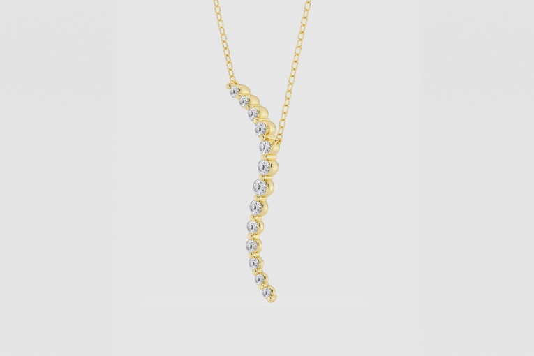 Natural Diamond | 3/8 ctw Round Curved Floating Fashion Pendant with Adjustable Chain