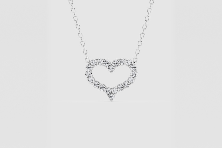 Natural Diamond | 1/4 ctw Round Open Heart Fashion Pendant with Adjustable Chain