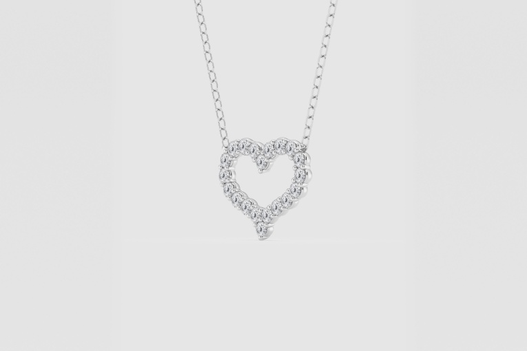 Natural Diamond | 1/4 ctw Round Open Heart Fashion Pendant with Adjustable Chain