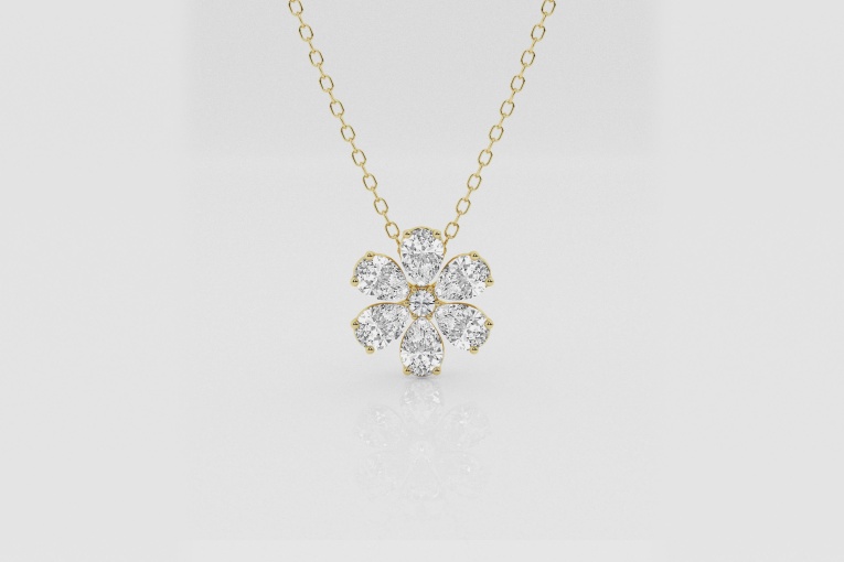 Natural Diamond | 7/8 ctw Pear and Round Flower Fashion Pendant with Adjustable Chain