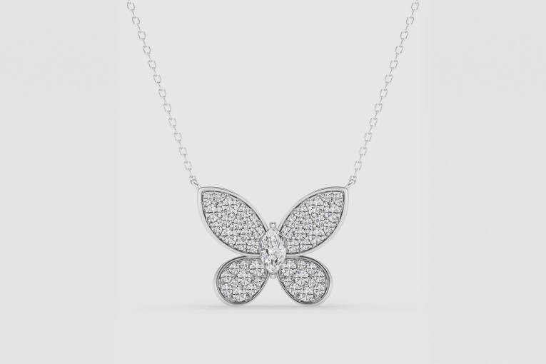 Natural Diamond | 1 ctw Marquise and Round Petite Pave Butterfly Fashion Pendant
