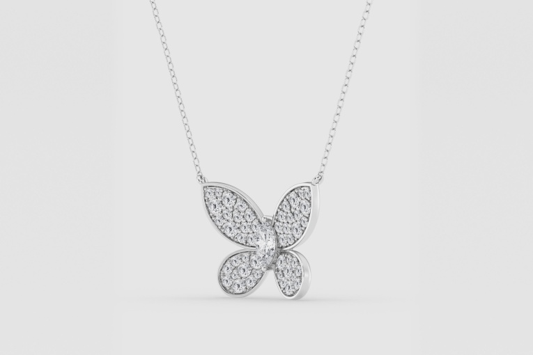 Natural Diamond | 1 ctw Marquise and Round Petite Pave Butterfly Fashion Pendant