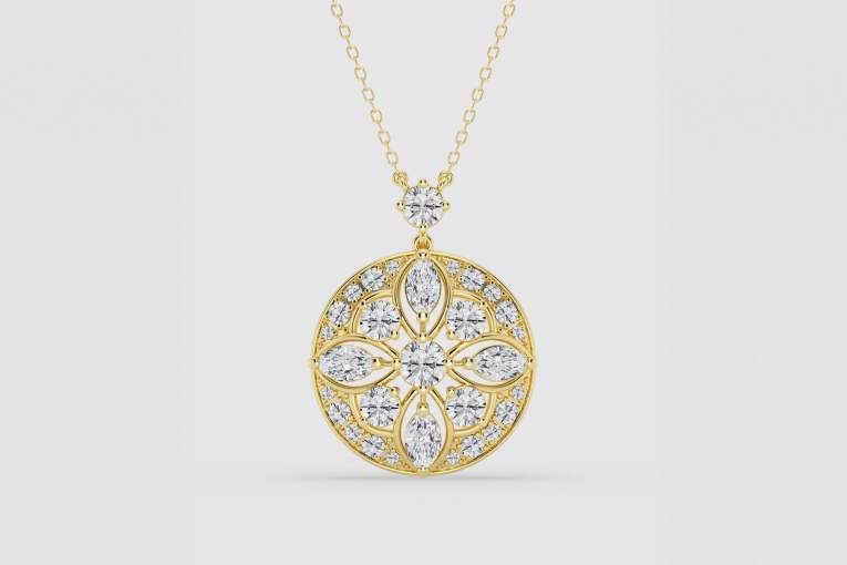 Natural Diamond | 2 ctw Marquise and Round Vintage Medallion Fashion Pendant