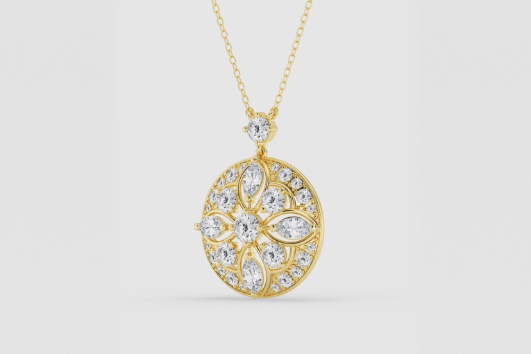 Natural Diamond | 2 ctw Marquise and Round Vintage Medallion Fashion Pendant