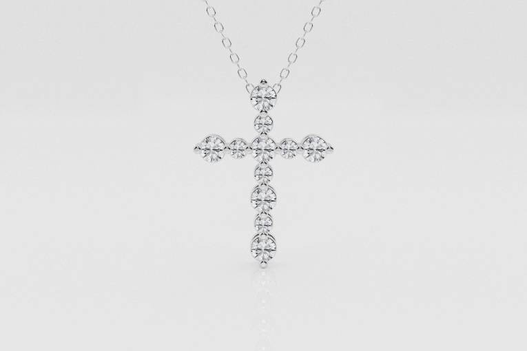 Natural Diamond | 3/4 ctw Round Alternating Floating Cross Pendant