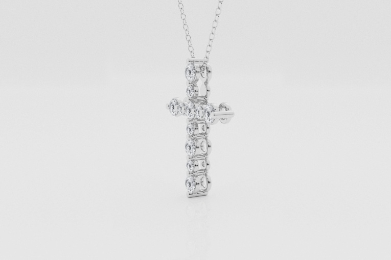 Natural Diamond | 3/4 ctw Round Alternating Floating Cross Pendant