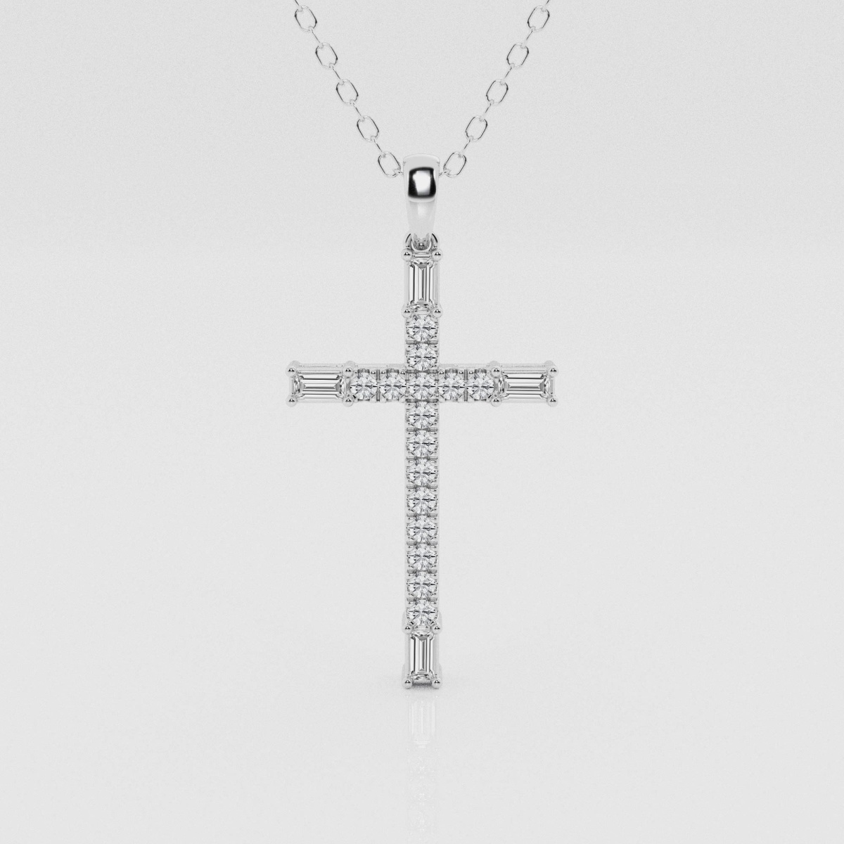 Natural Diamond | 1/4 ctw Round and Baguette French Pave Cross Pendant