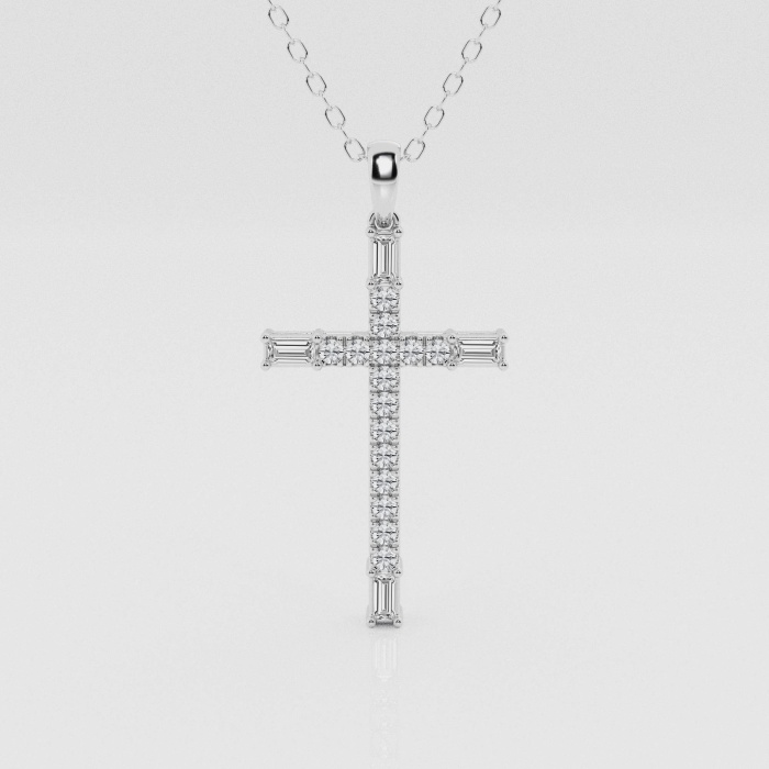 Natural Diamond | 1/4 ctw Round and Baguette French Pave Cross Pendant