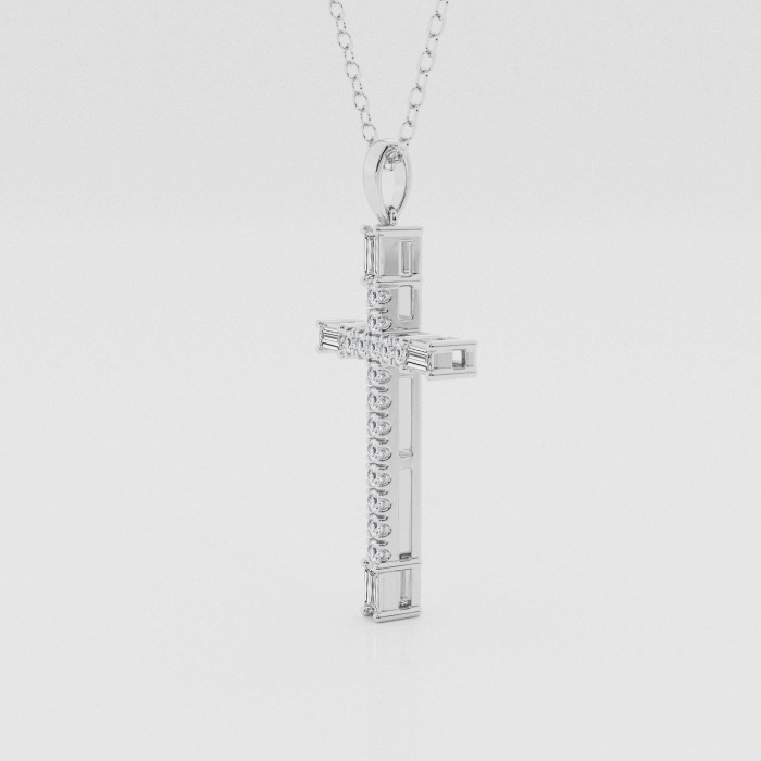 Natural Diamond | 1/4 ctw Round and Baguette French Pave Cross Pendant