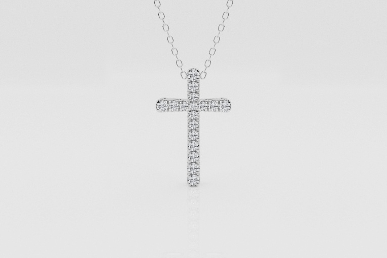 Natural Diamond | 1/4 ctw Round French Pave Cross Pendant