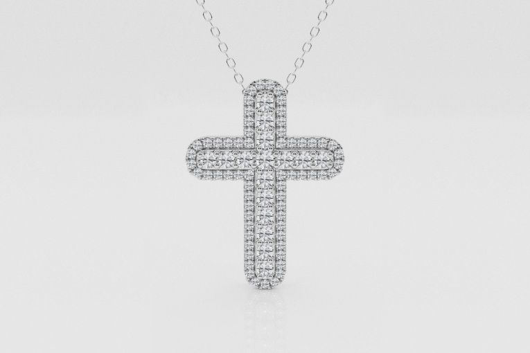 Natural Diamond | 3/4 ctw Round Fancy Cross Pendant