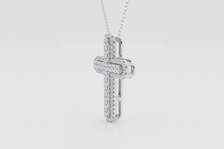 Natural Diamond | 3/4 ctw Round Fancy Cross Pendant