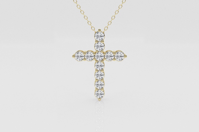 Natural Diamond | 1 ctw Round Shared Prong Cross Pendant