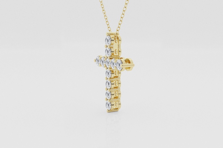 Natural Diamond | 1 ctw Round Shared Prong Cross Pendant