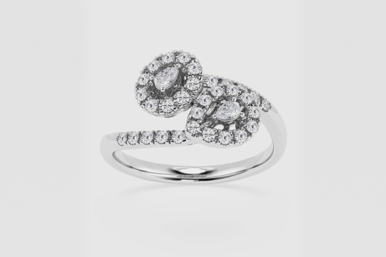 Natural Diamond | 1/3 ctw Pear and Round Double Halo Fashion Ring