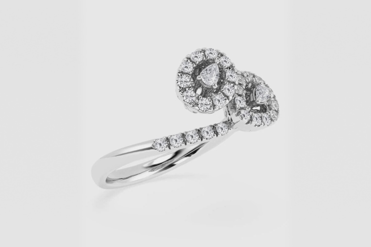 Natural Diamond | 1/3 ctw Pear and Round Double Halo Fashion Ring