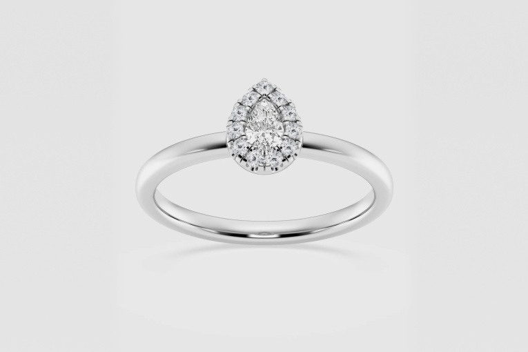 Natural Diamond | 1/4 ctw Pear and Round Micro Pave Halo Fashion Ring