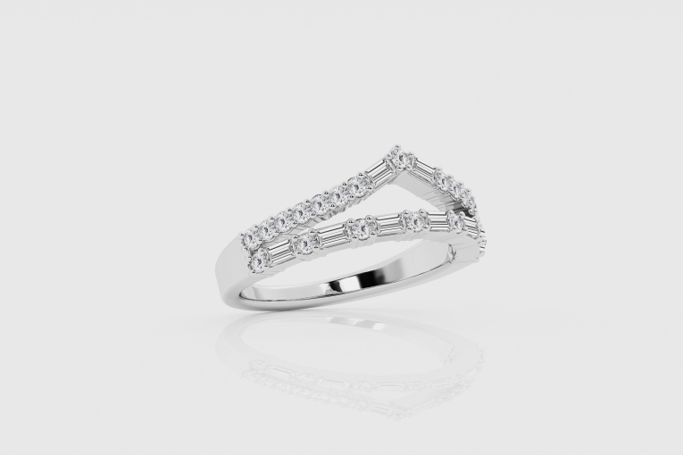 Natural Diamond | 5/8 ctw Baguette and Round Chevron Fashion Band