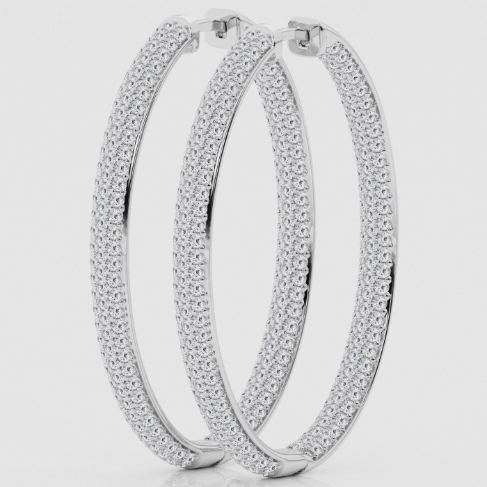 4 ctw Round Natural Diamond Large Oval Shaped Pave Hoops