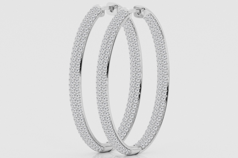 4 ctw Round Natural Diamond Large Oval Shaped Pave Hoops