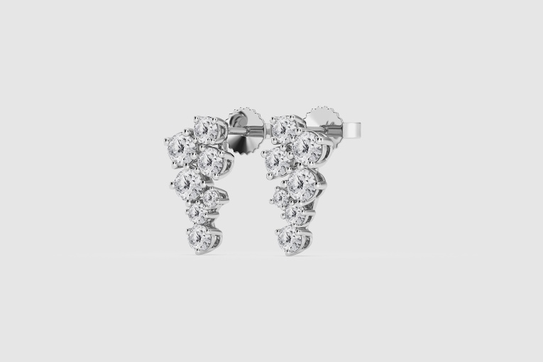 3/4 ctw Round Natural Diamond Scattered Fashion Earrings