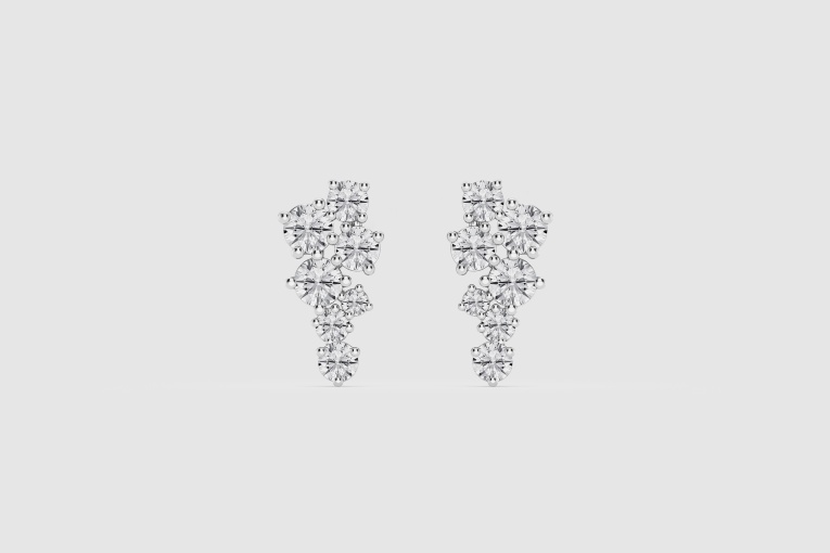 3/4 ctw Round Natural Diamond Scattered Fashion Earrings