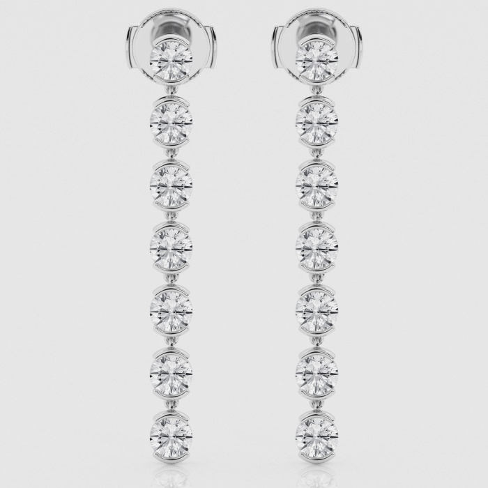 3 1/2 ctw Round Natural Diamond Half Bezel Drop Fashion Earrings